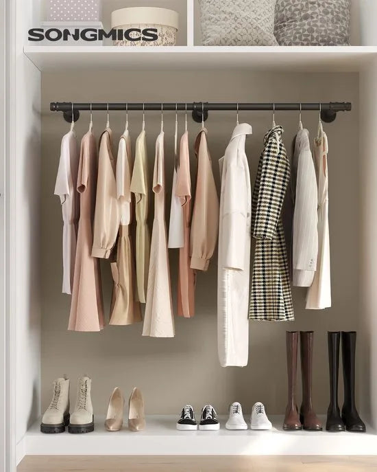 Kledingstang voor aan de muur, wandgarderobe, industrieel, ruimtebesparend, 30,4 x 170 x 7 cm, 68 kg draagvermogen, eenvoudige montage, voor kleine ruimtes, zwart
