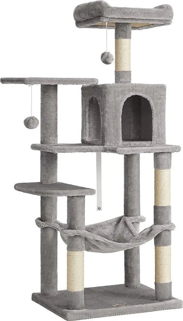 Krabpaal met Hangmat - Hoogwaardige Kwaliteit - Kattenboom - Poezen - Katten - Kattenliefhebbers - 143 CM - Lichtgrijs