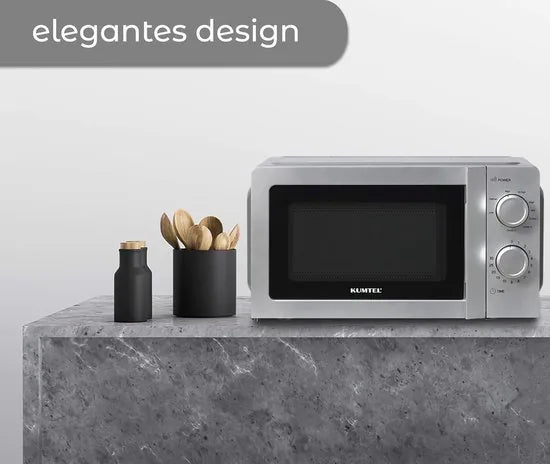 KUMTEL - 2 in 1 magnetron met grill - 20 liter - 8 standen - glazen draaiplateau - tijdgestuurde ontdooifunctie - gemakkelijk te reinigen binnenovenruimte - 30,1 x 31,1 x 20,2 cm - zilver