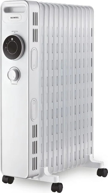 Kumtel Elektrische Kachel - Olieradiator - Thermostaat - 3 Standen - tot 2300W - Gemakkelijk Draagbaar - Antivriessysteem - 11 Vinnen Wit
