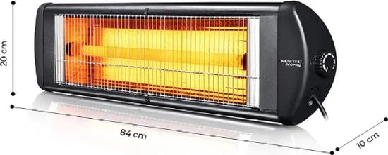 KUMTEL Infrarood Heater 2500 Watt - Terrasverwarmer - Wand- en Plafondmontage - Waterdicht IP55 - 5 Vermogensniveaus - Terrasverwarmer - Zwart - Terras Verwarming Elektriciteit - 30m²