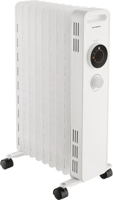 Kumtel Olieradiator - Elektrische Kachel - Thermostaat - Chauffage electrique - 3 Standen - tot 2000W - Gemakkelijk Draagbaar - Antivriessysteem - 9 Vinnen Wit |