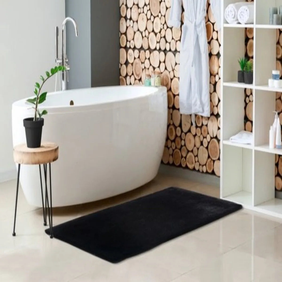 Lalee Heaven – Superzachte Badmat – Antislip – Hoogpolig – Douchemat – Toiletmat – Wasbaar – Voor Badkamer – 67x110 cm - Zwart