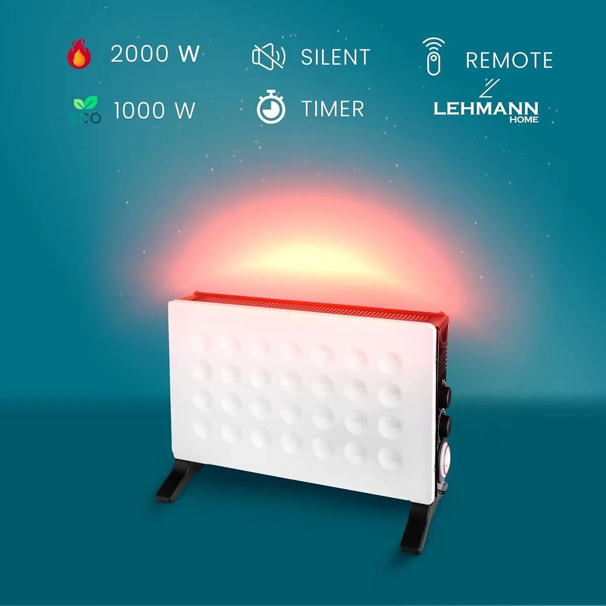 Lehmann LHOHC-2013B Convectorverwarming 2000W – Radiator met Thermostaat en 3-traps Vermogensregeling (750/1250/2000W) – Mobiele Ventilatorkachel met Oververhittingsbeveiliging – Energiezuinig en Stil – Wit