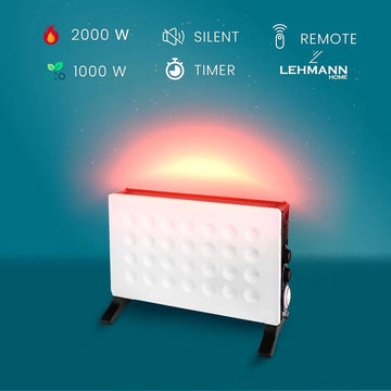 Lehmann LHOHC-2013B Convectorverwarming 2000W – Radiator met Thermostaat en 3-traps Vermogensregeling (750/1250/2000W) – Mobiele Ventilatorkachel met Oververhittingsbeveiliging – Energiezuinig en Stil – Wit