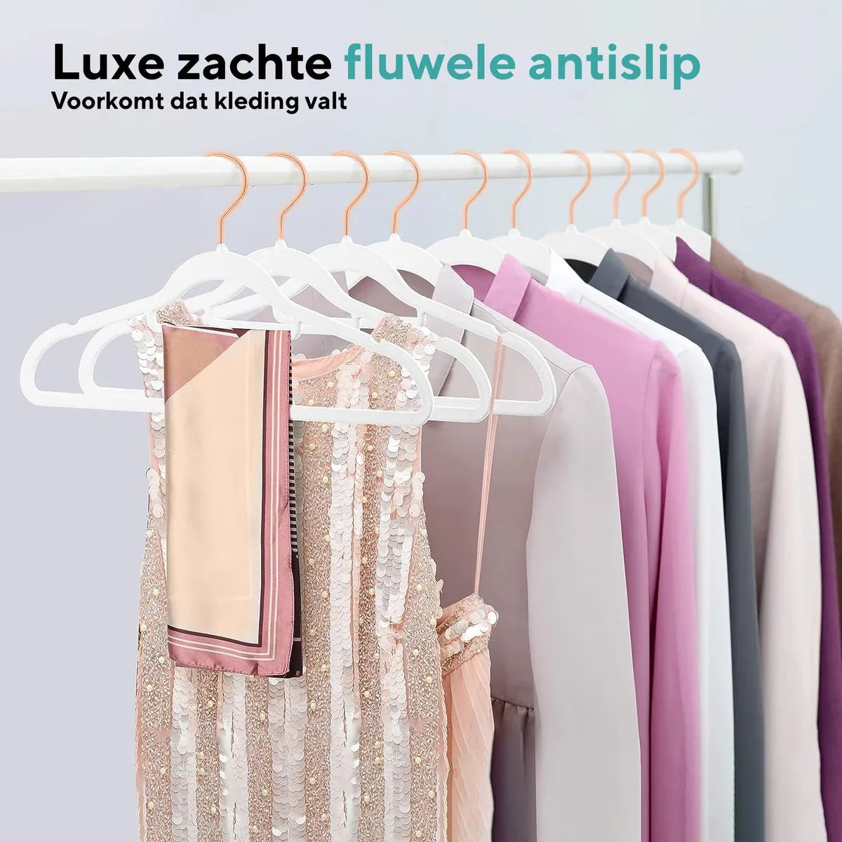 Life's green® Velvet Hanger - Fluwelen Kleerhangers - 30 Stuks - Kledinghangers - Anti-slip - Velvet – Wit met Rosé haak