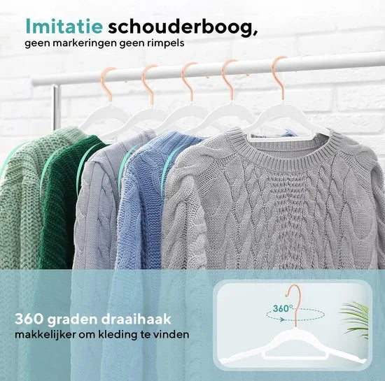 Life's green® Velvet Hanger - Fluwelen Kleerhangers - 30 Stuks - Kledinghangers - Anti-slip - Velvet – Wit met Rosé haak