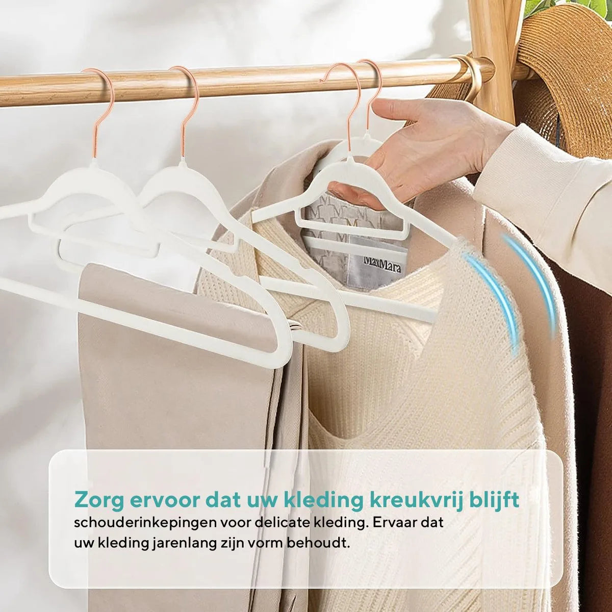 Life's green® Velvet Hanger - Fluwelen Kleerhangers - 30 Stuks - Kledinghangers - Anti-slip - Velvet – Wit met Rosé haak