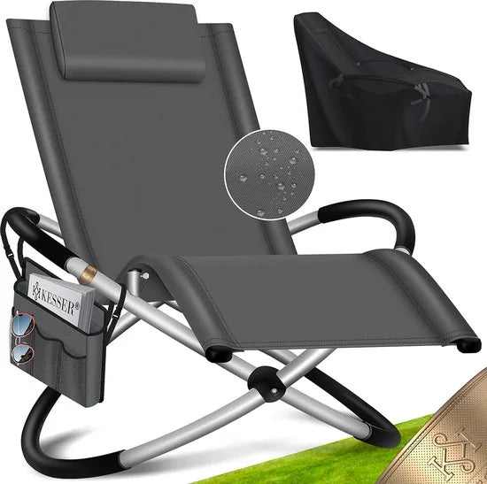 Ligbed - Ligstoel - Tuinstoel - Weerbestendig - Klapstoel - Inclusief Tas En Hoes - Maximaal 180 Kg - Grijs . – Antraciet