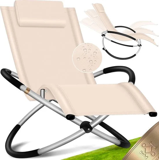 Ligbed - Ligstoel - Tuinstoel - Weerbestendig - Klapstoel - Inclusief Tas En Hoes - Maximaal 180 Kg - Grijs . – Beige