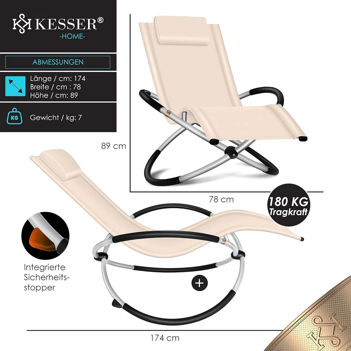 Ligbed - Ligstoel - Tuinstoel - Weerbestendig - Klapstoel - Inclusief Tas En Hoes - Maximaal 180 Kg - Grijs . – Beige