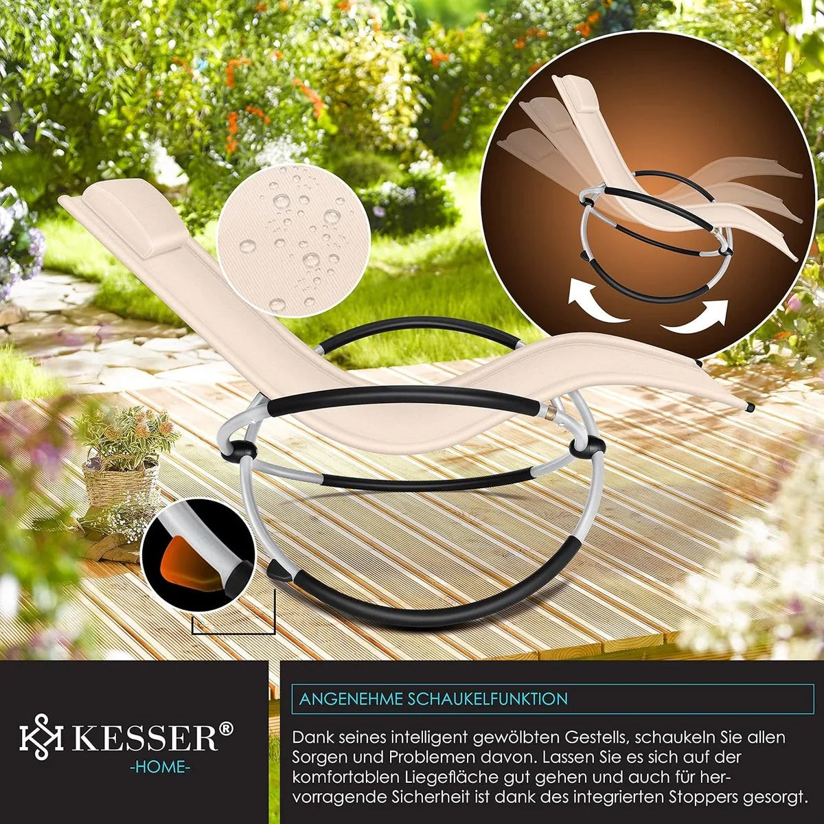 Ligbed - Ligstoel - Tuinstoel - Weerbestendig - Klapstoel - Inclusief Tas En Hoes - Maximaal 180 Kg - Grijs . – Beige