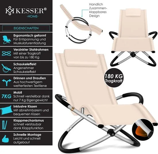 Ligbed - Ligstoel - Tuinstoel - Weerbestendig - Klapstoel - Inclusief Tas En Hoes - Maximaal 180 Kg - Grijs . – Beige