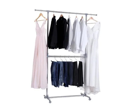 MIRA Home - Dubbel Garderoberek - Kledingrek - Verstelbaar - Roestvrij Staal - 101-163x49x113-198 cm