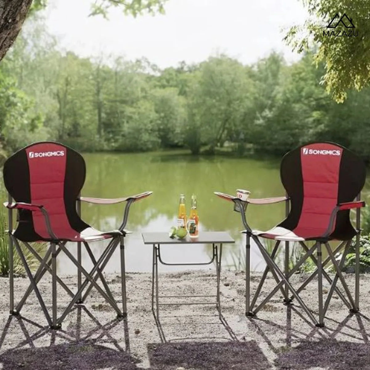 MIRA Home - Kampeerstoel - Kampeerstoel met Bekerhouder - Rood/Zwart - Opvouwbaar - 90x55x102cm