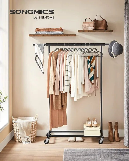 MIRA Home - Kledingrek Zwart - Verstelbaar - Ruimtebesparend - Modern Design - (92-132) x 45,4 x 160 cm