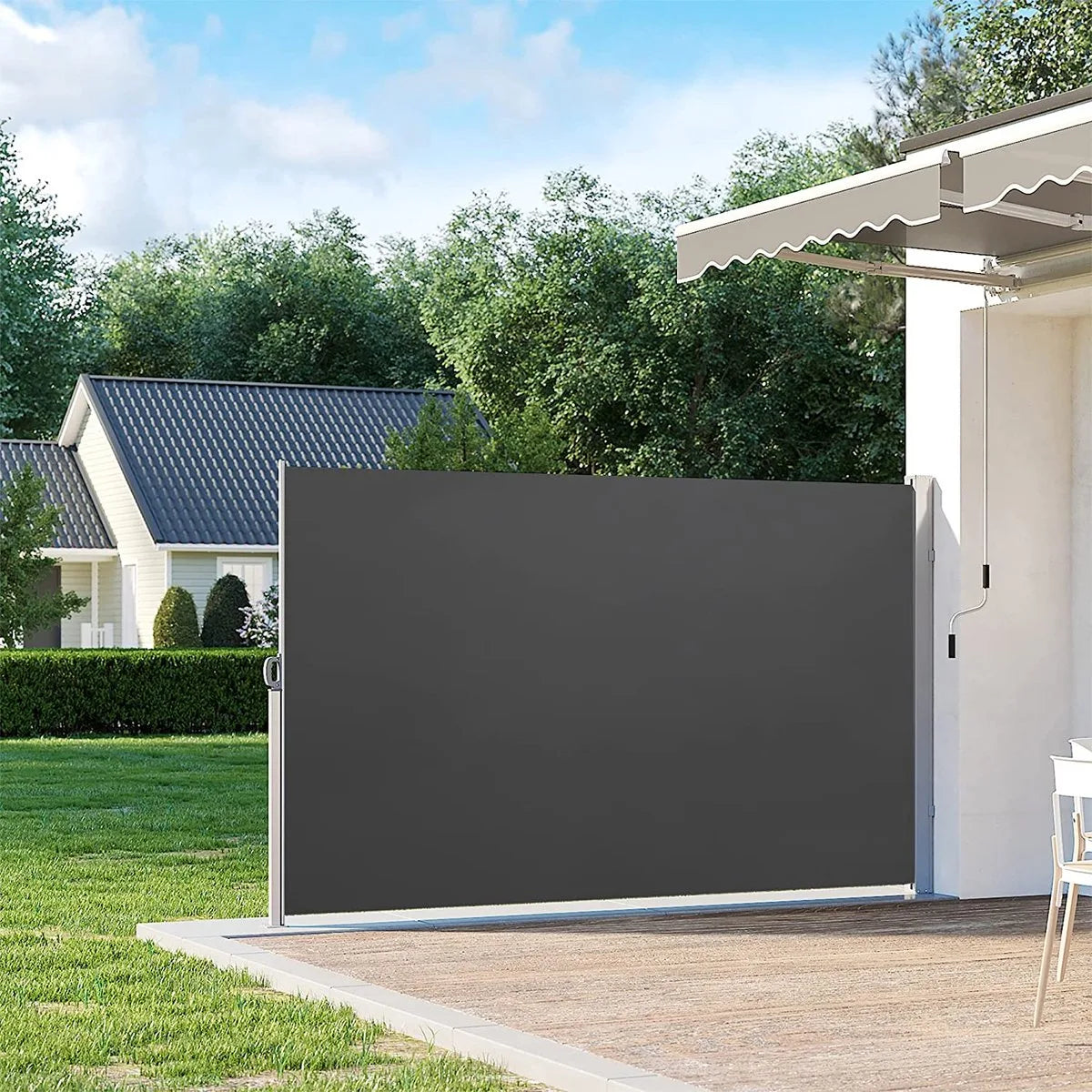 naqsh storeZijmarkies, 180 x 300 cm (H x L), inkijkbescherming, zonwering, zijrolgordijn, voor balkon, terras, tuin, rookgrijs GSA180TG