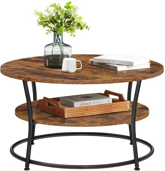 Ohana DT - Salontafel Rond - Ronde Salontafel - Salontafels Rond - Ø 80 cm - Eenvoudige Montage - Ruime Opbergruimte - Vintage Bruin