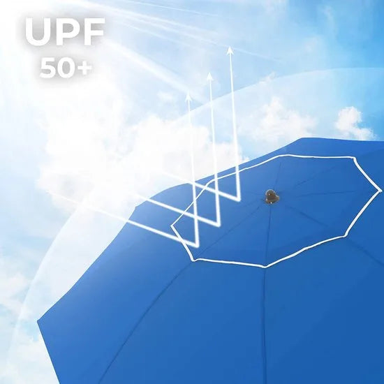 parasol, Ø 160 cm, marktparasol, UV-bescherming UPF 50+, zonwering, achthoekige tuinparasol van polyester, ribben van glasvezel, met draagtas, blauw GPU60BU