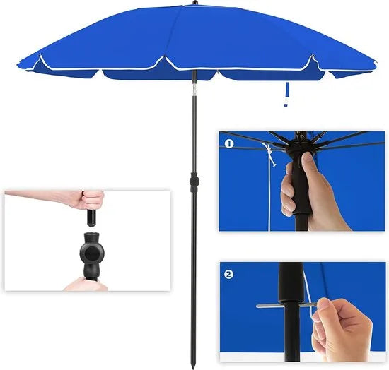 parasol, Ø 160 cm, marktparasol, UV-bescherming UPF 50+, zonwering, achthoekige tuinparasol van polyester, ribben van glasvezel, met draagtas, blauw GPU60BU