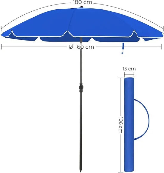 parasol, Ø 160 cm, marktparasol, UV-bescherming UPF 50+, zonwering, achthoekige tuinparasol van polyester, ribben van glasvezel, met draagtas, blauw GPU60BU
