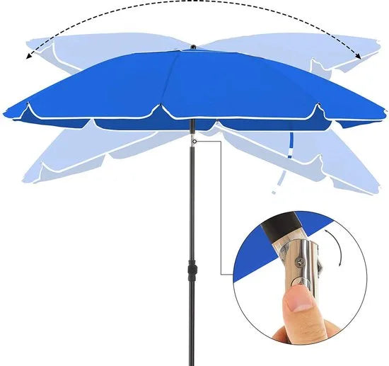 parasol, Ø 160 cm, marktparasol, UV-bescherming UPF 50+, zonwering, achthoekige tuinparasol van polyester, ribben van glasvezel, met draagtas, blauw GPU60BU