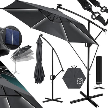 Parasol - aluminium drijvende parasol met hoes - Windscherm met slinger - UV-bescherming aluminium met aan/uit-schakelaar - waterbestendig - parasoltuin - paraplumarktscherm - Anthrazit