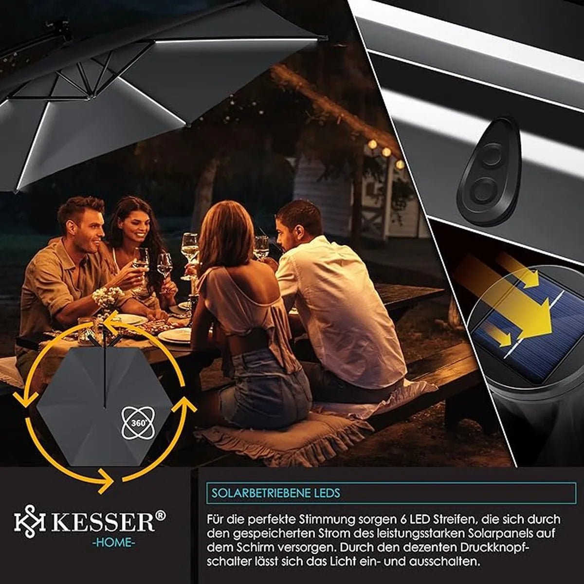 Parasol - aluminium drijvende parasol met hoes - Windscherm met slinger - UV-bescherming aluminium met aan/uit-schakelaar - waterbestendig - parasoltuin - paraplumarktscherm - Lichtgroen – Anthrazit