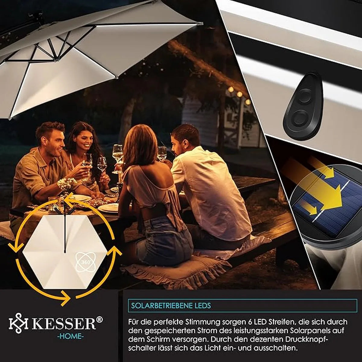 Parasol - aluminium drijvende parasol met hoes - Windscherm met slinger - UV-bescherming aluminium met aan/uit-schakelaar - waterbestendig - parasoltuin - paraplumarktscherm - Lichtgroen – Beige