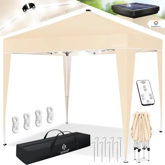 Partytent - Paviljoen - Tuintent - Partytent Opvouwbaar - 3x3 M - Easy Up - Vouwtent - Met Draagtas - Zwart – Beige
