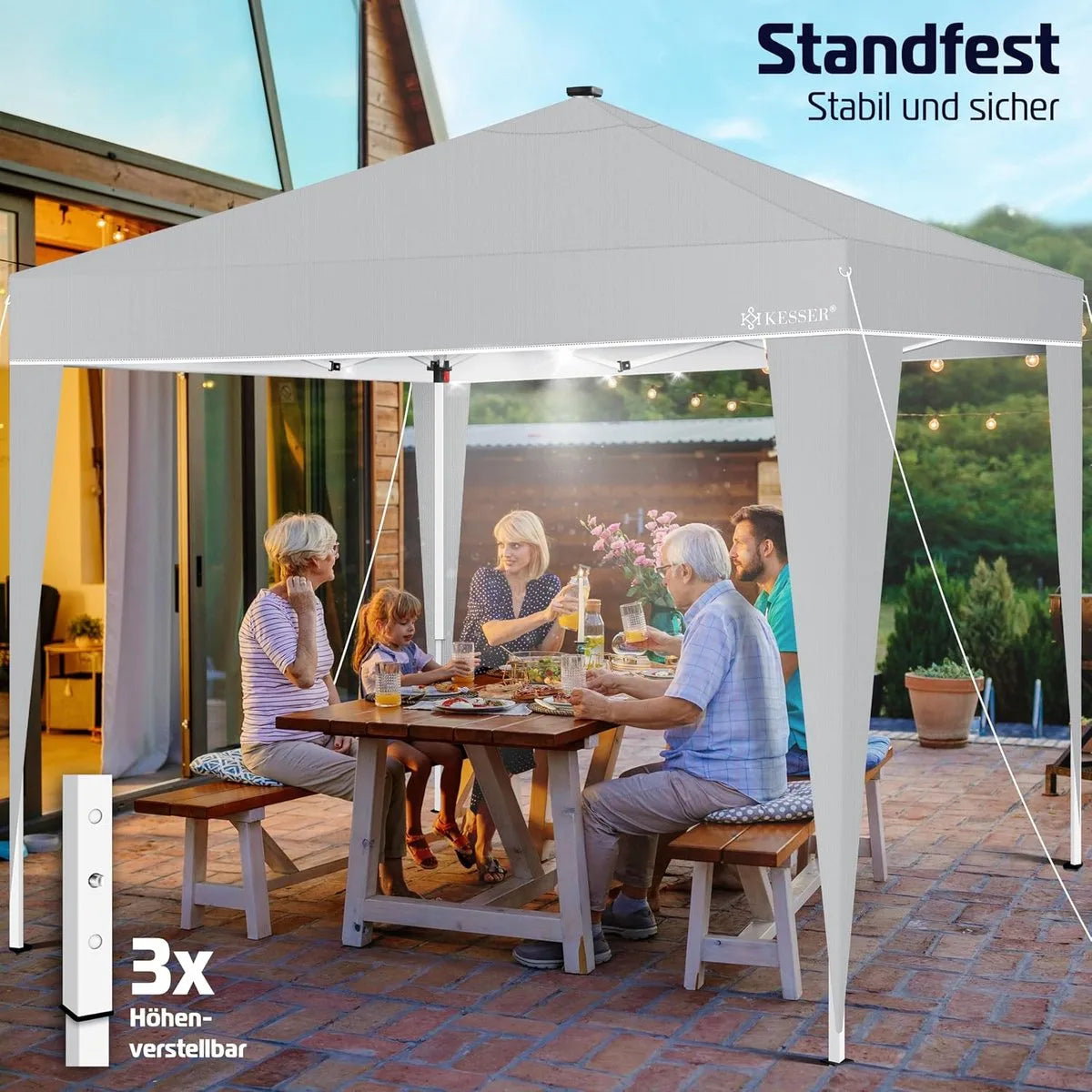 Partytent - Paviljoen - Tuintent - Partytent Opvouwbaar - 3x3 M - Easy Up - Vouwtent - Met Draagtas - Zwart – Lichtgrijs