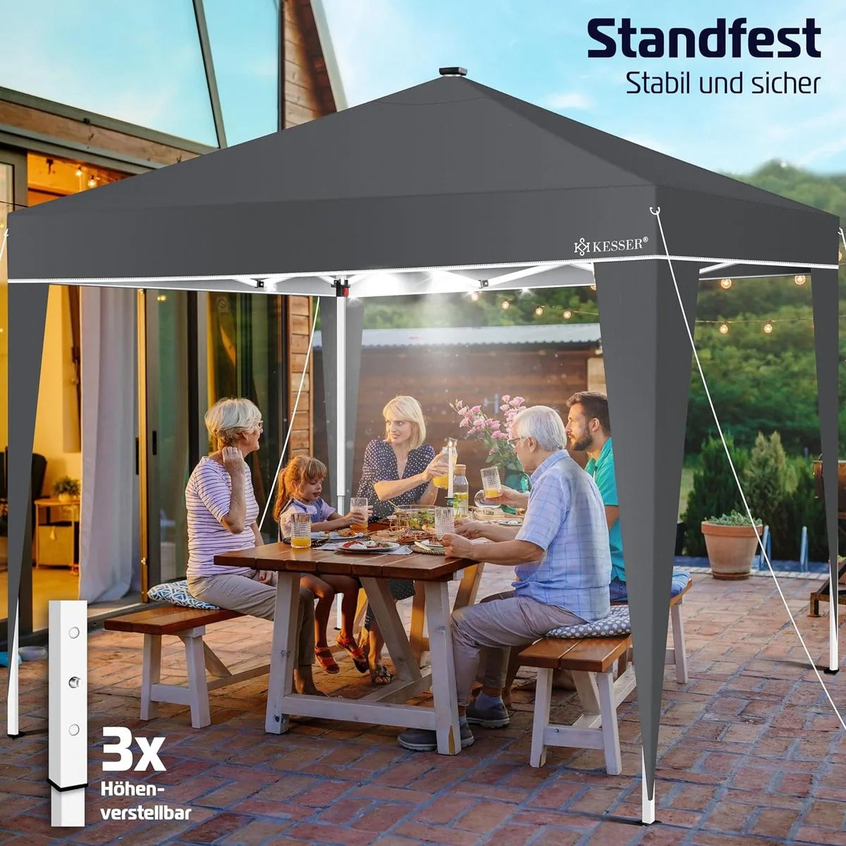 Partytent - Paviljoen - Tuintent - Partytent Opvouwbaar - 3x3 M - Easy Up - Vouwtent - Met Draagtas - Zwart – Zwart