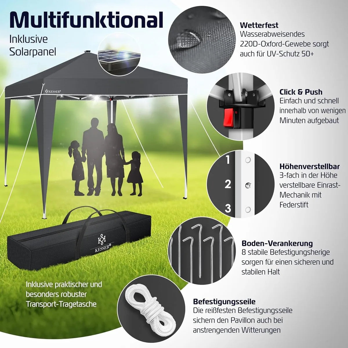 Partytent - Paviljoen - Tuintent - Partytent Opvouwbaar - 3x3 M - Easy Up - Vouwtent - Met Draagtas - Zwart – Zwart