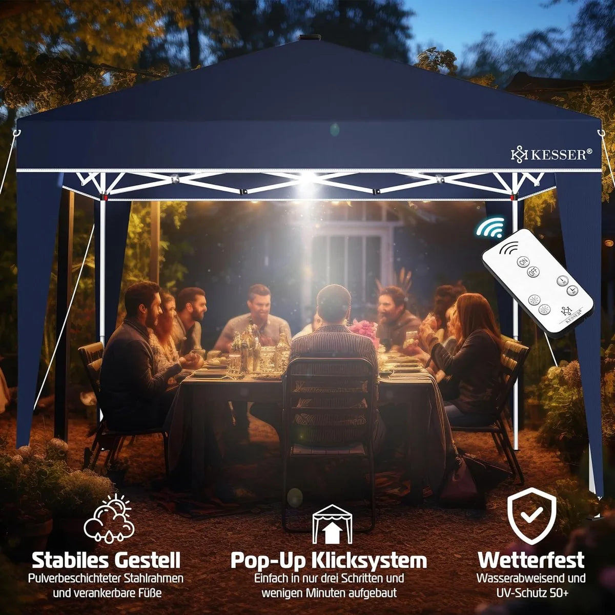 Partytent - Paviljoen - Tuintent - Partytent Opvouwbaar - 3x3 M - Easy Up - Vouwtent - Met Draagtas - Zwart – Marineblauw