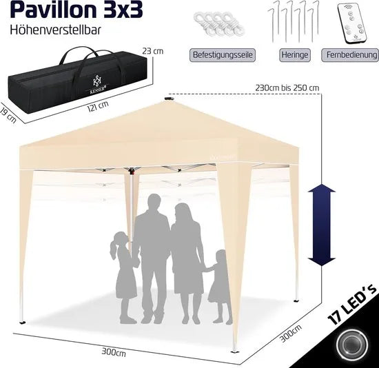 Partytent - Paviljoen - Tuintent - Partytent Opvouwbaar - 3x3 M - Easy Up - Vouwtent - Met Draagtas - Zwart – Beige