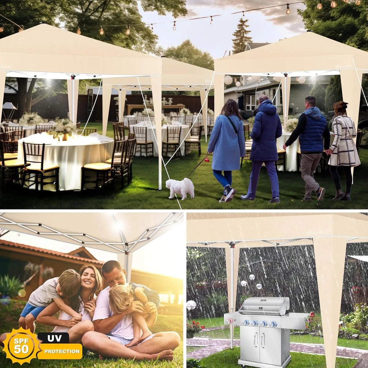 Partytent - Paviljoen - Tuintent - Partytent Opvouwbaar - 3x3 M - Easy Up - Vouwtent - Met Draagtas - Zwart – Beige