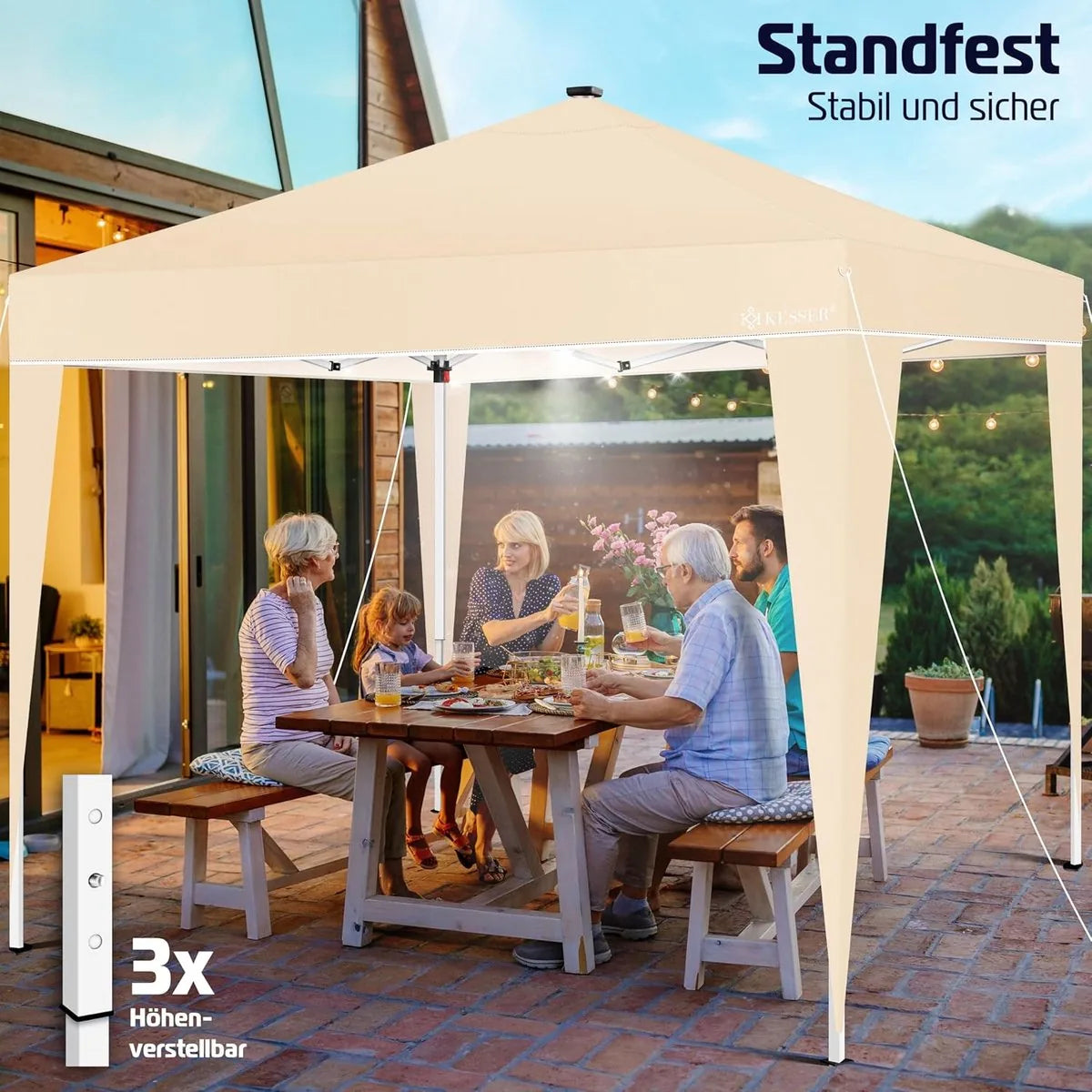 Partytent - Paviljoen - Tuintent - Partytent Opvouwbaar - 3x3 M - Easy Up - Vouwtent - Met Draagtas - Zwart – Beige