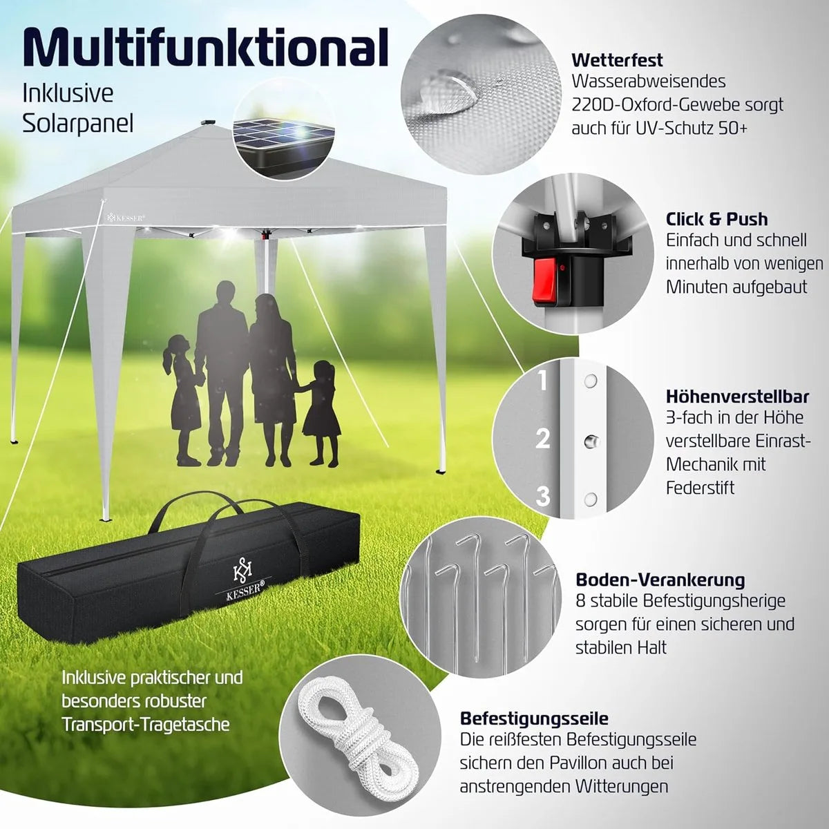 Partytent - Paviljoen - Tuintent - Partytent Opvouwbaar - 3x3 M - Easy Up - Vouwtent - Met Draagtas - Zwart – Lichtgrijs