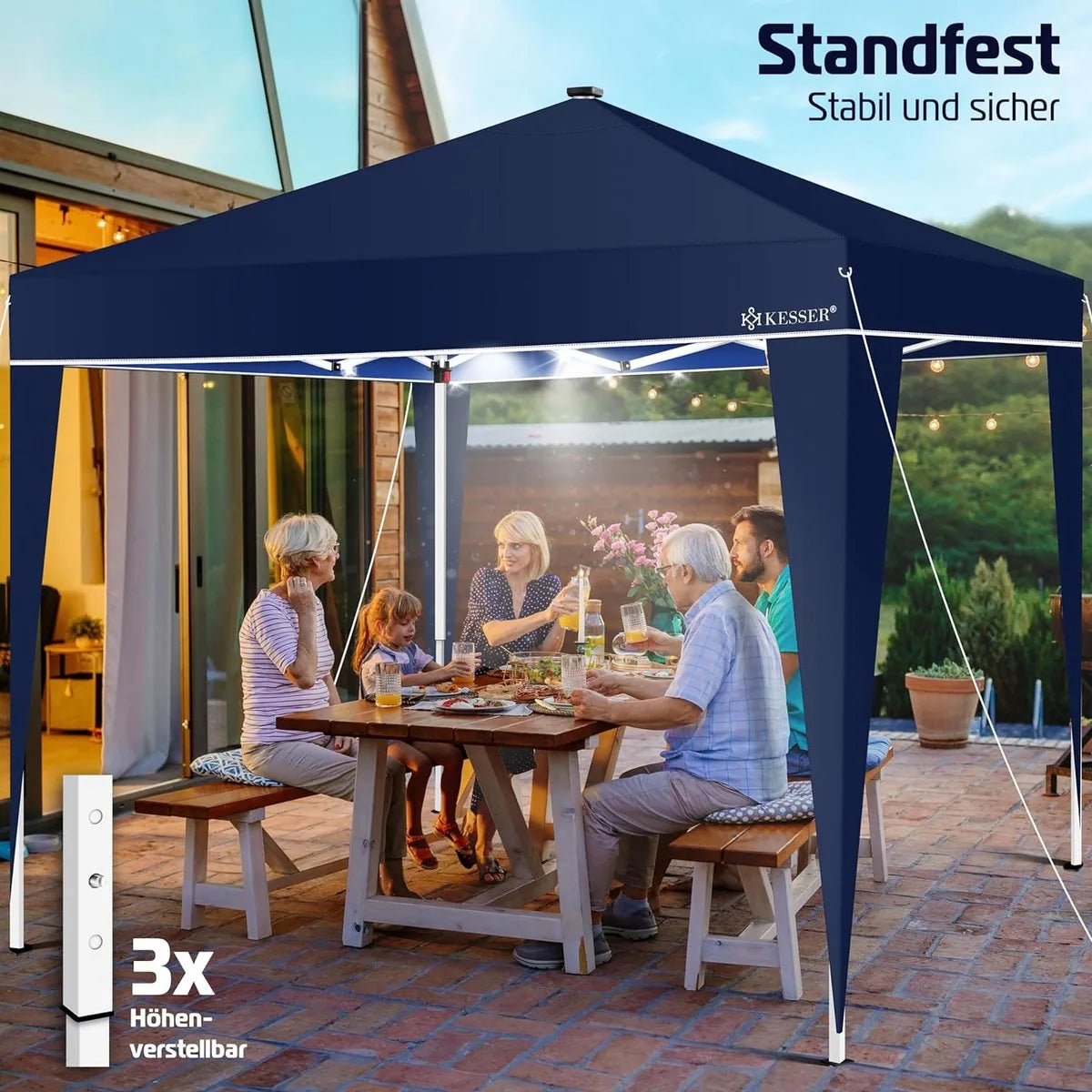 Partytent - Paviljoen - Tuintent - Partytent Opvouwbaar - 3x3 M - Easy Up - Vouwtent - Met Draagtas - Marineblauw