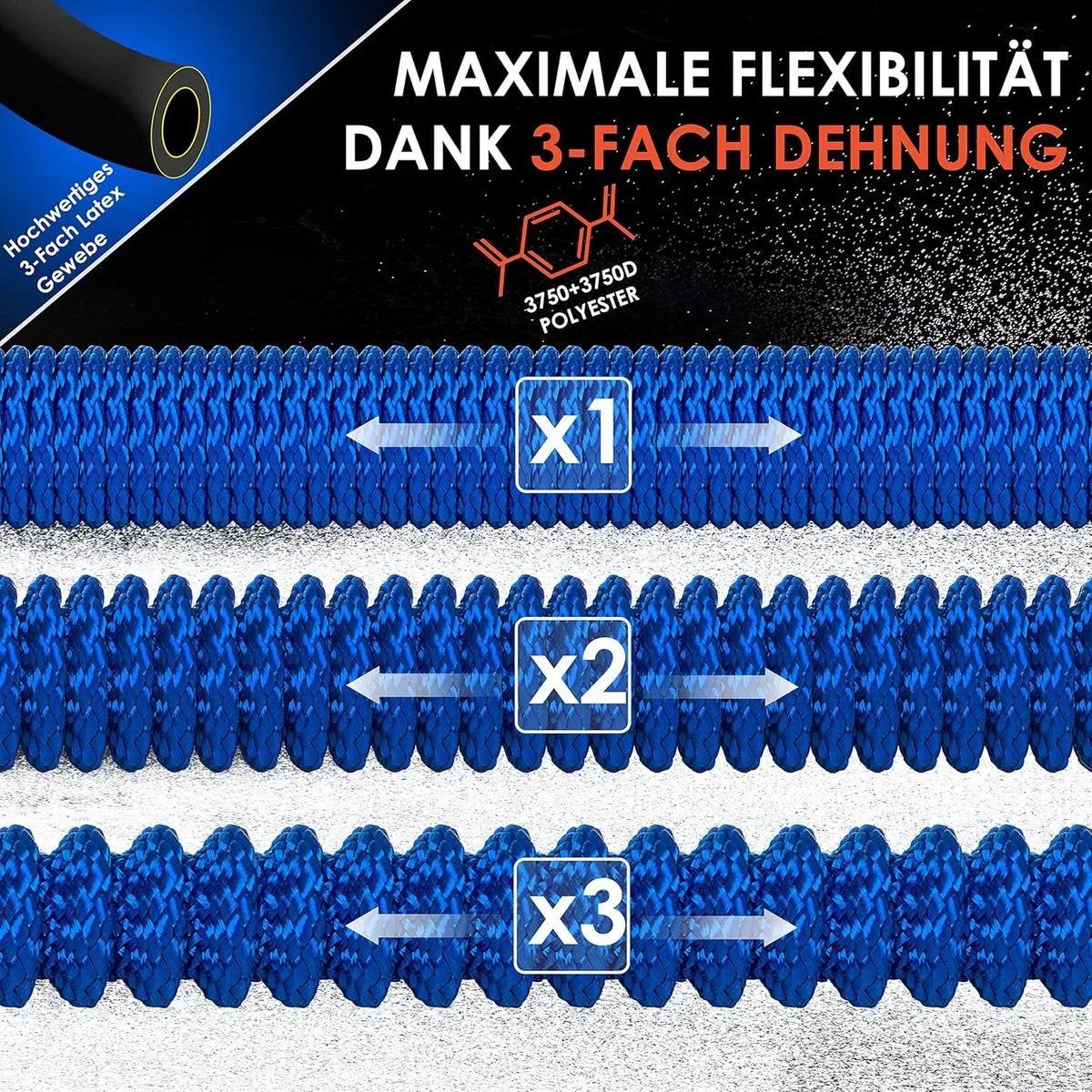 Premium tuinslang - verlengde muurbevestiging - flexibele waterslang met 3-weg - latex kern rekbaar - flexibele slangschroefverbindingen - gemaakt van hoogwaardig messing - 30 meter - Antraciet – Blauw (7196)