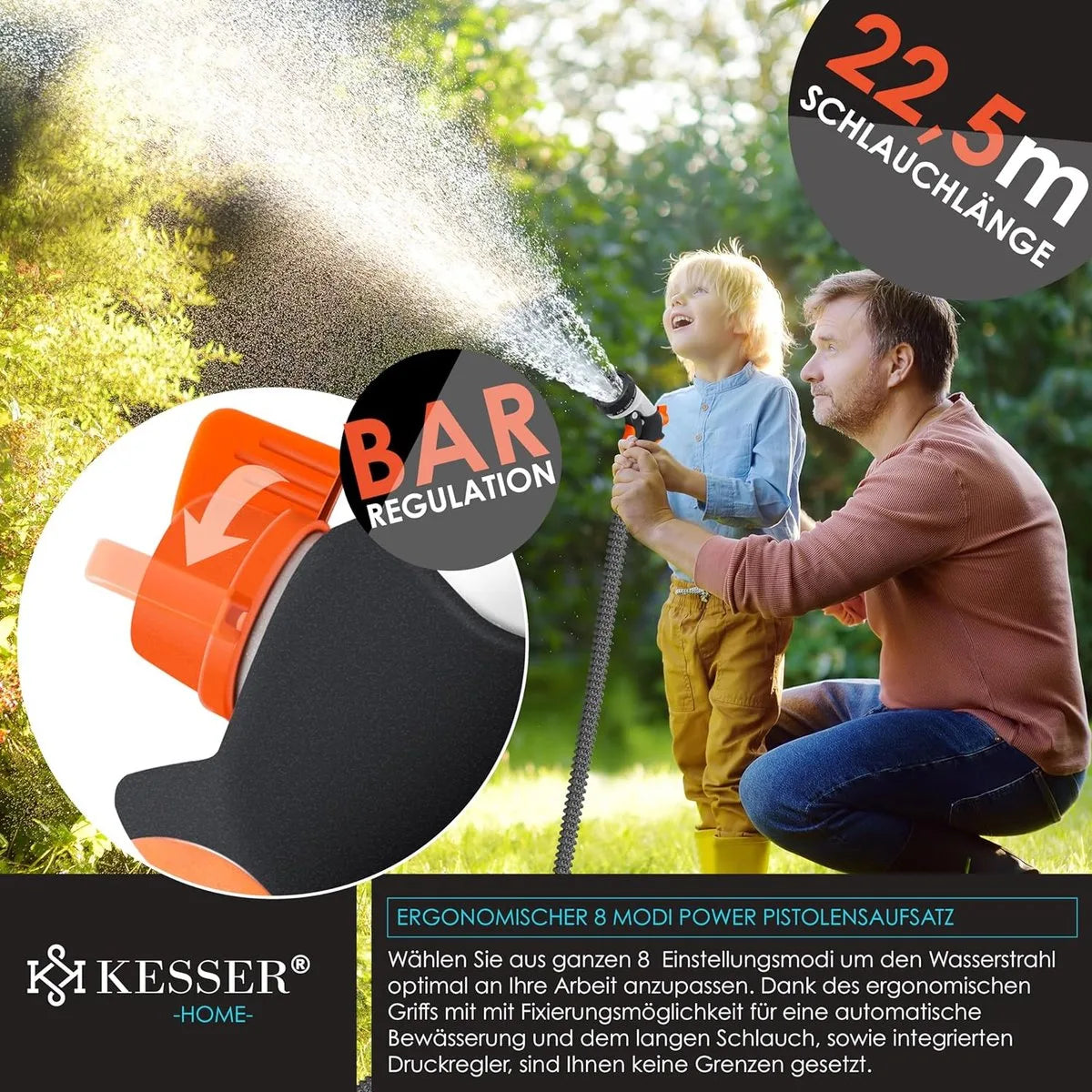 Premium tuinslang - verlengde muurbevestiging - flexibele waterslang met 3-weg - latex kern rekbaar - flexibele slangschroefverbindingen - gemaakt van hoogwaardig messing - 22,5 meter - Blauw – Model 3