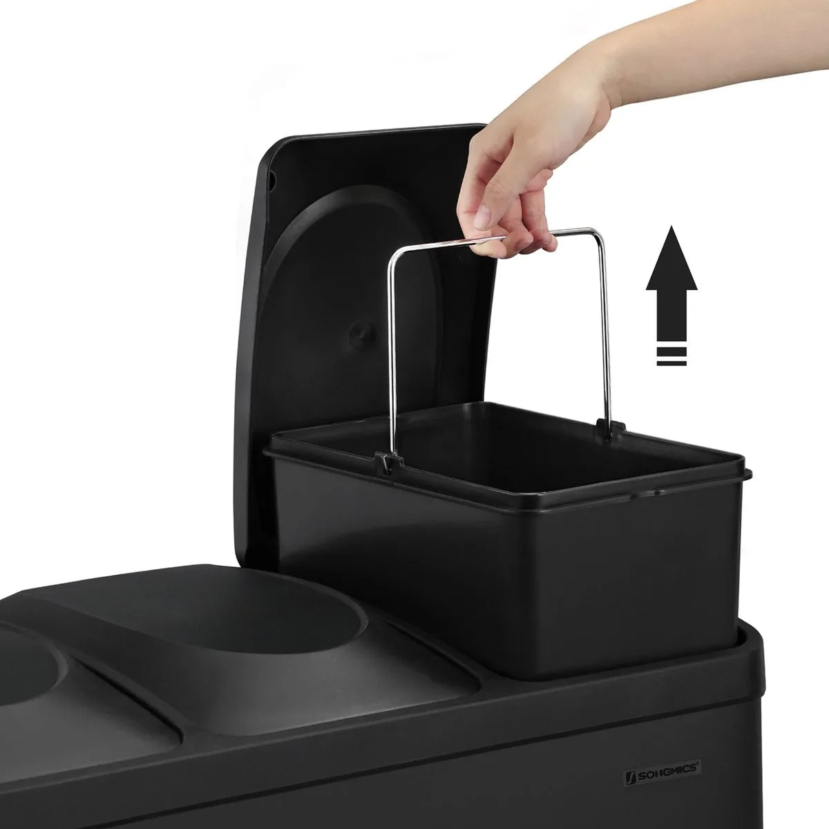 Prullenbak - afvalbak - afvalscheidingssysteem 45 liter - afvalbak met binnenbak - pedaalemmer van roestvrij staal - zwart - 3 x 15 liter
