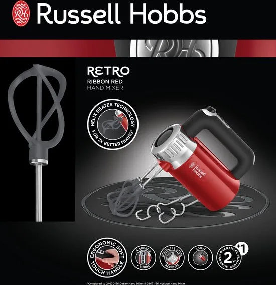 Russell Hobbs 25200-56 Retro Hand Mixer - Rood