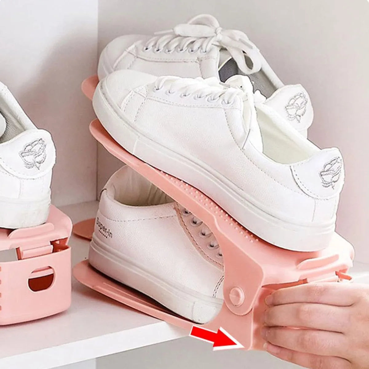 Schoenen Opbergsysteem Verstelbaar – Schoenenopbergers - Schoenenrek - Schoenenkast - Schoenen Organizer – Set van 5 - Wit – Roze