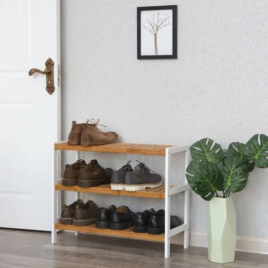 Schoenenrek 12 Paar Schoenen Opbergen - 3 Etages - Schoenenplank Opbergsysteem Organizer - Stevig Rek Bamboe Hout