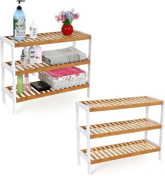 Schoenenrek 12 Paar Schoenen Opbergen - 3 Etages - Schoenenplank Opbergsysteem Organizer - Stevig Rek Bamboe Hout