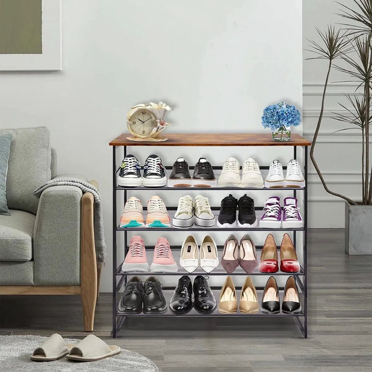 Schoenenrek – Schoenenkast – Voor 15-20 paar schoenen - Schoenenbank - Opbergrek – Halbank – 4 niveaus – Woonkamer, slaapkamer & hal