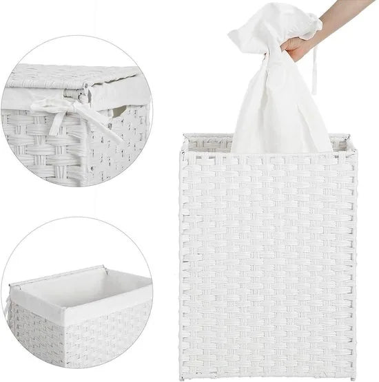 Songmics Handgeweven Rotan Wasmand - 90L - Wit