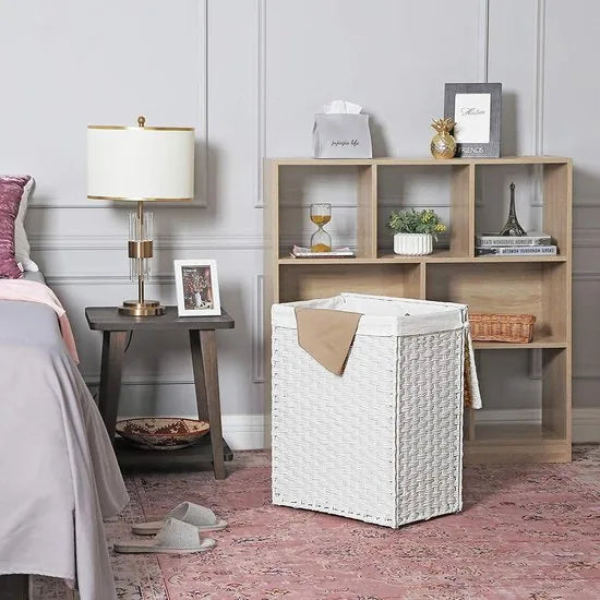 Songmics Handgeweven Rotan Wasmand - 90L - Wit