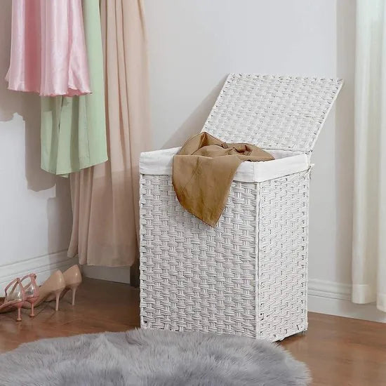 Songmics Handgeweven Rotan Wasmand - 90L - Wit